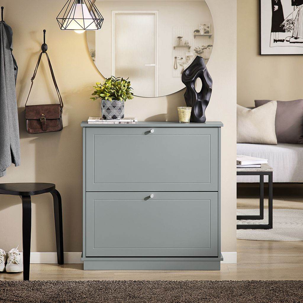 Schuhkipper | Schuhschrank mit 2 Klappen | Schuhkommode Hellgrau - Palo24