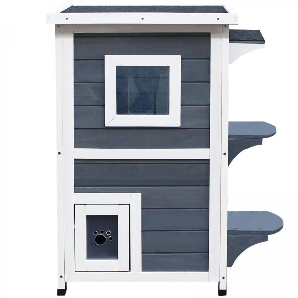 Katzenhaus 2 Etagen mit Treppen Asphaltdach Tannenholz Grau - Palo24