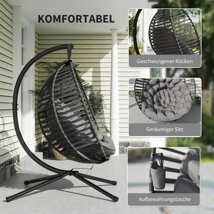Hängesessel Hängekorb mit Gestell für 2 Personen faltbar Grau