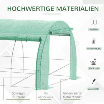 Foliengewächshaus Polytunnel 6 x 3 x 2 m begehbares Gewächshaus Folientunnel Treibhaus UV-Schutz Grün