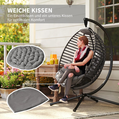 Hängesessel Hängekorb mit Gestell für 2 Personen faltbar Grau