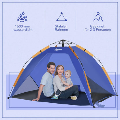 Strandmuschel, Strandzelt, Pop up Campingzelt, Netzfenster, Tragetasche, 2-3 Personen
