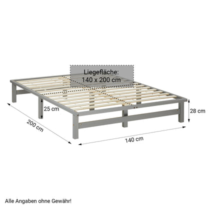 Palettenbett 140x200 cm Grau | Doppelbett mit Matratze | mit Lattenrost | Holz | Jugend Gast