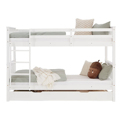 Etagenbett 90x200 cm Weiss | Kinderbett mit Bettkasten | Rausfallschutz | Umbaubar | Holz massiv