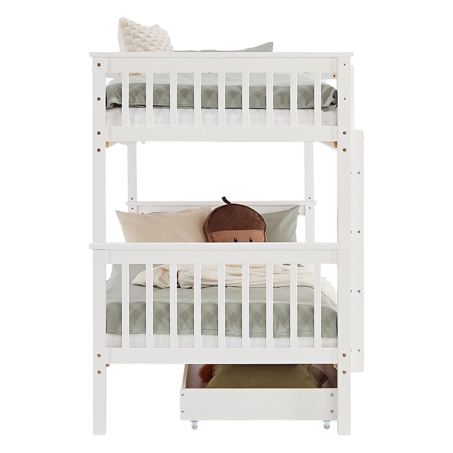 Etagenbett 90x200 cm Weiss | Kinderbett mit Bettkasten | Rausfallschutz | Umbaubar | Holz massiv