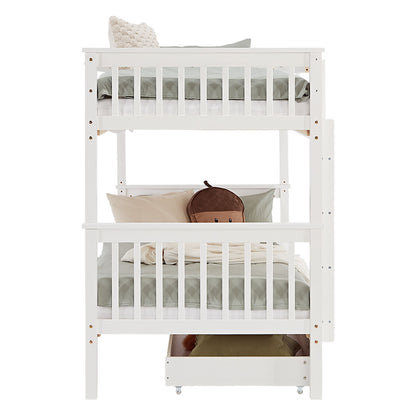 Etagenbett 90x200 cm Weiss | Kinderbett mit Bettkasten | Rausfallschutz | Umbaubar | Holz massiv