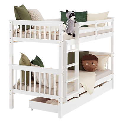 Etagenbett 90x200 cm Weiss | Kinderbett mit Bettkasten | Rausfallschutz | Umbaubar | Holz massiv