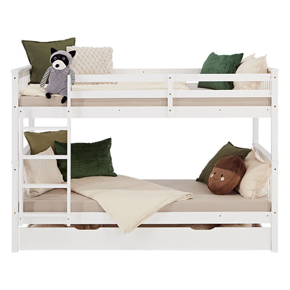 Etagenbett 90x200 cm Weiss | Kinderbett mit Bettkasten | Rausfallschutz | Umbaubar | Holz massiv