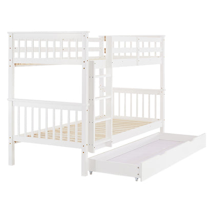 Etagenbett 90x200 cm Weiss | Kinderbett mit Bettkasten | Rausfallschutz | Umbaubar | Holz massiv