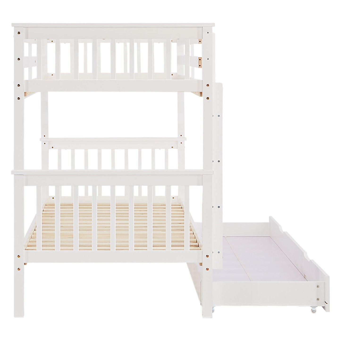 Etagenbett 90x200 cm Weiss | Kinderbett mit Bettkasten | Rausfallschutz | Umbaubar | Holz massiv