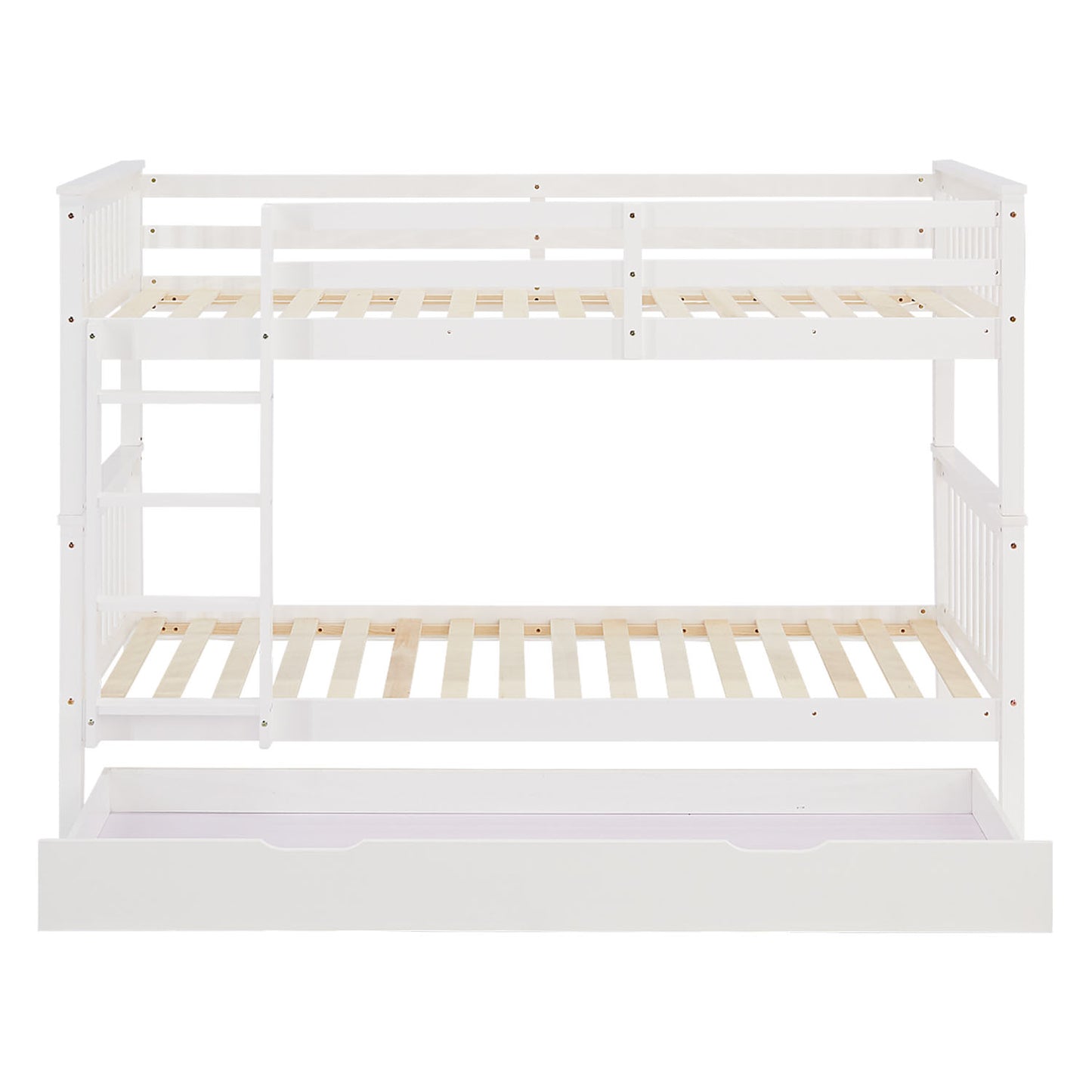 Etagenbett 90x200 cm Weiss | Kinderbett mit Bettkasten | Rausfallschutz | Umbaubar | Holz massiv