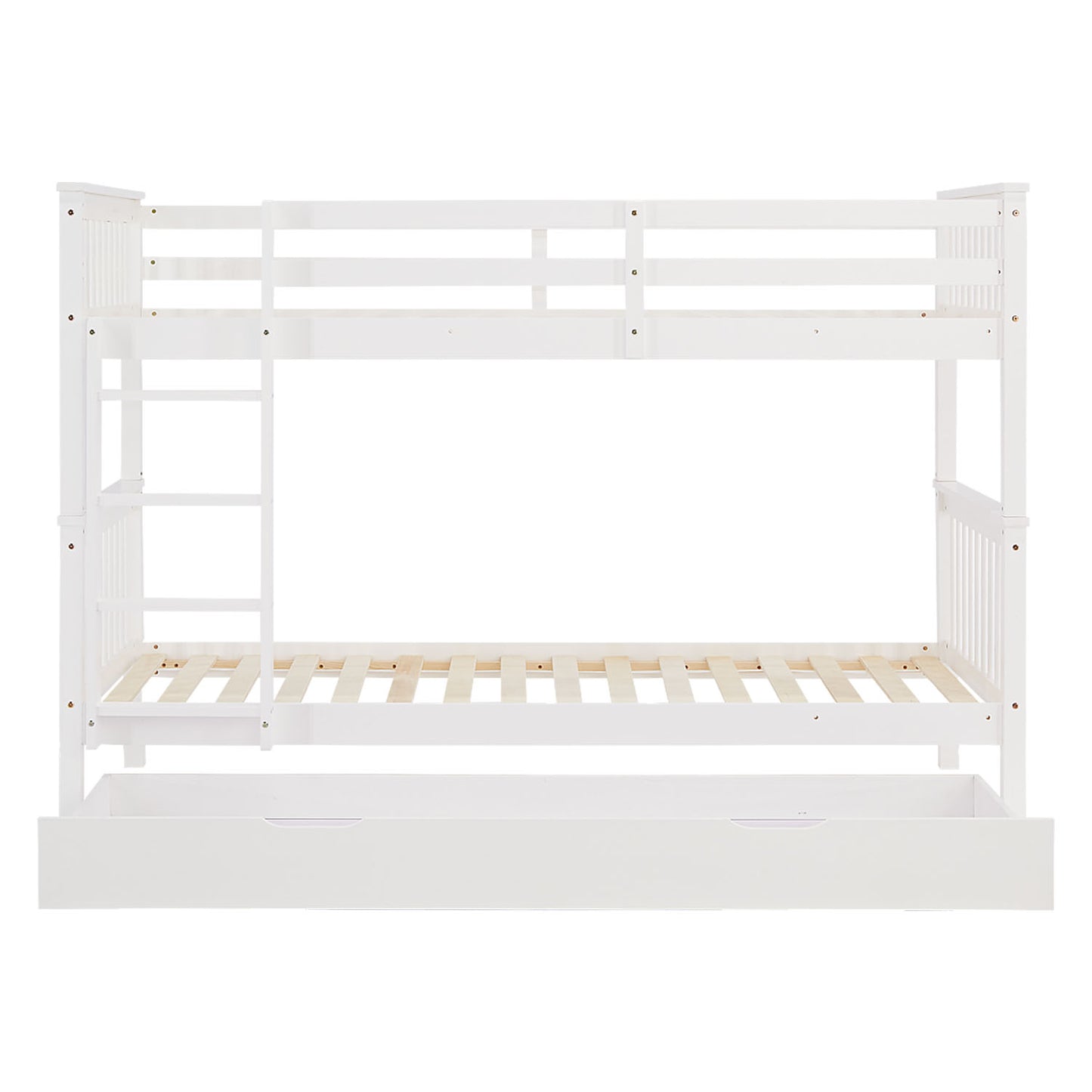 Etagenbett 90x200 cm Weiss | Kinderbett mit Bettkasten | Rausfallschutz | Umbaubar | Holz massiv