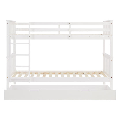 Etagenbett 90x200 cm Weiss | Kinderbett mit Bettkasten | Rausfallschutz | Umbaubar | Holz massiv