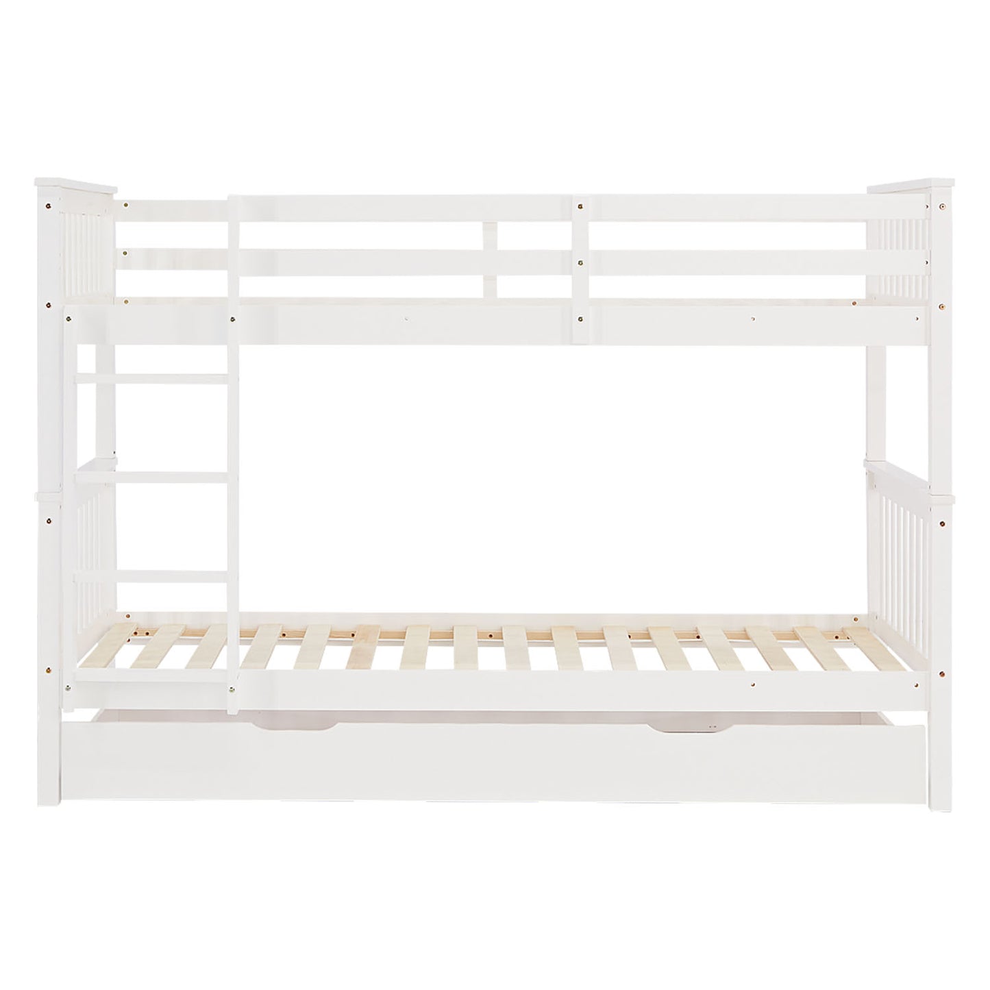 Etagenbett 90x200 cm Weiss | Kinderbett mit Bettkasten | Rausfallschutz | Umbaubar | Holz massiv