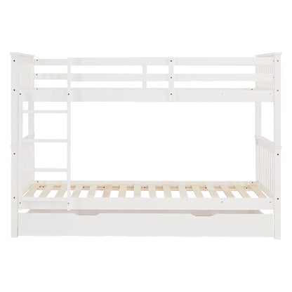 Etagenbett 90x200 cm Weiss | Kinderbett mit Bettkasten | Rausfallschutz | Umbaubar | Holz massiv