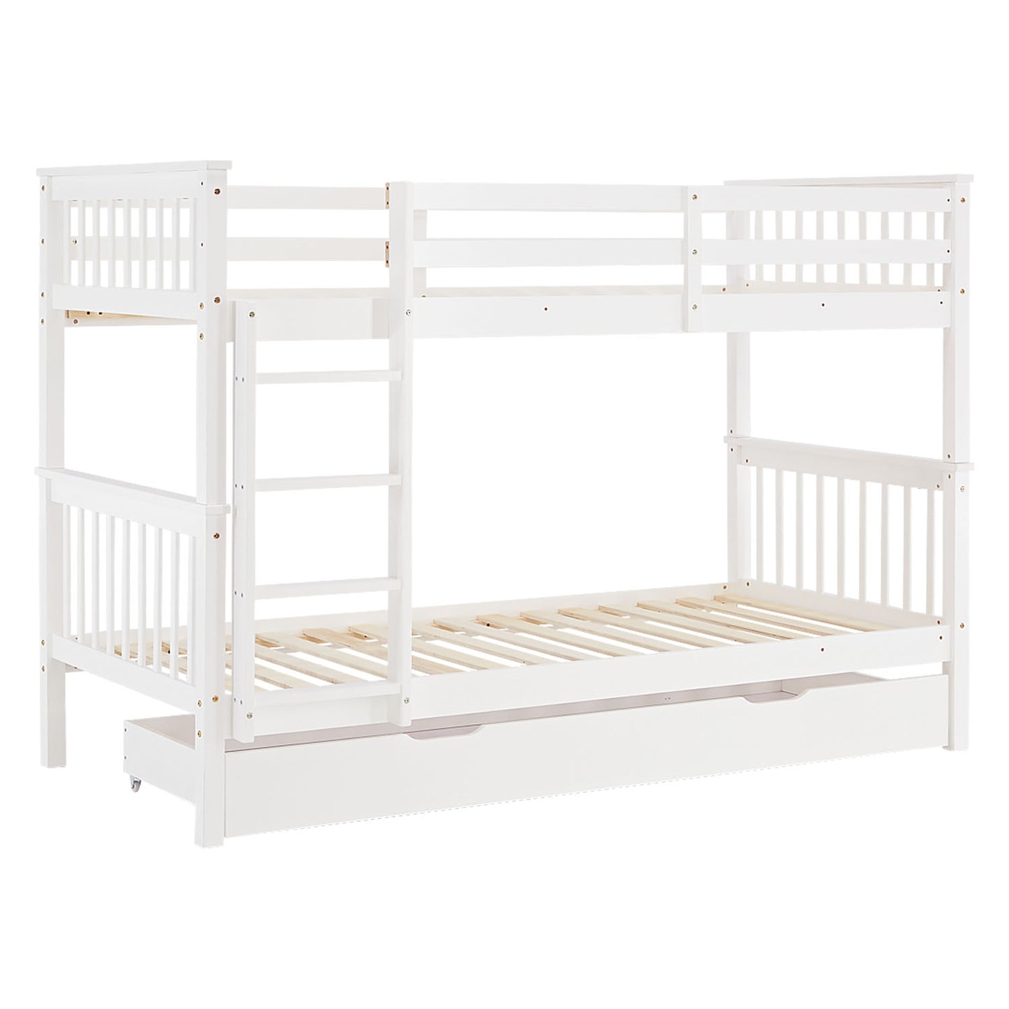 Etagenbett 90x200 cm Weiss | Kinderbett mit Bettkasten | Rausfallschutz | Umbaubar | Holz massiv