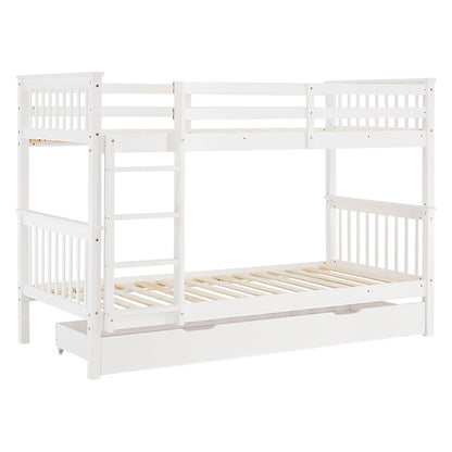 Etagenbett 90x200 cm Weiss | Kinderbett mit Bettkasten | Rausfallschutz | Umbaubar | Holz massiv