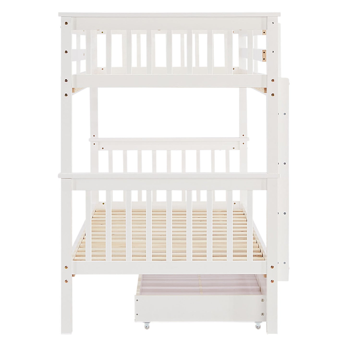 Etagenbett 90x200 cm Weiss | Kinderbett mit Bettkasten | Rausfallschutz | Umbaubar | Holz massiv