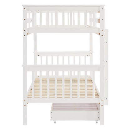 Etagenbett 90x200 cm Weiss | Kinderbett mit Bettkasten | Rausfallschutz | Umbaubar | Holz massiv