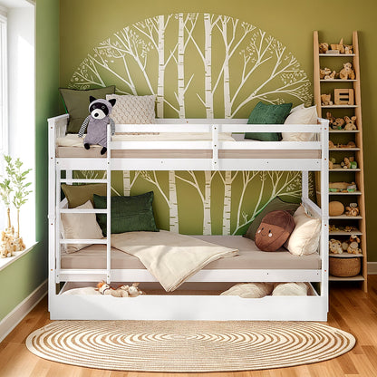 Etagenbett 90x200 cm Weiss | Kinderbett mit Bettkasten | Rausfallschutz | Umbaubar | Holz massiv