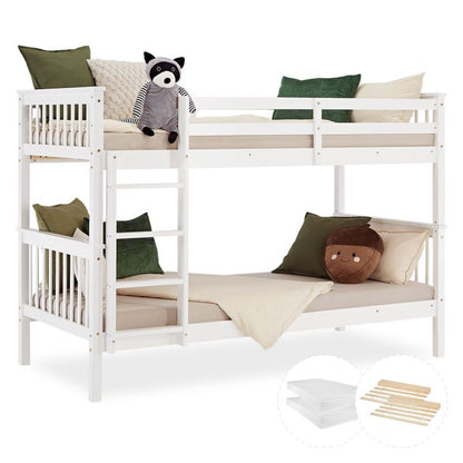 Etagenbett 90x200 cm mit Matratze & Lattenrost umbaubar Weiss - Palo24