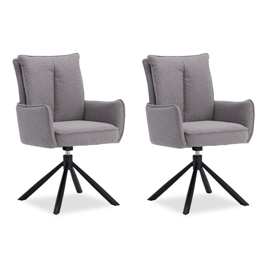 Polsterstuhl Stoff Grau | 2er-Set | drehbar | mit Armlehnen | Küche Esszimmer Büro