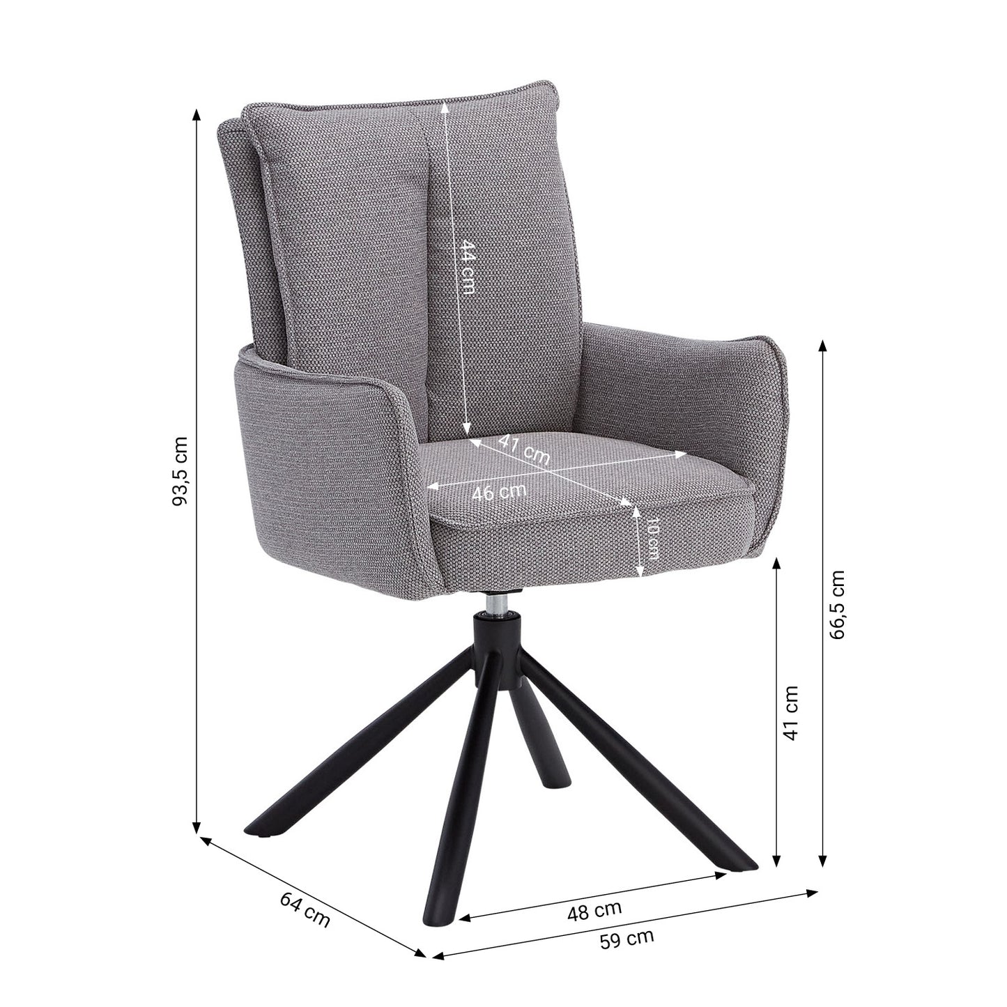Polsterstuhl Stoff Grau | 4er-Set | drehbar | mit Armlehnen | Küche Esszimmer Büro