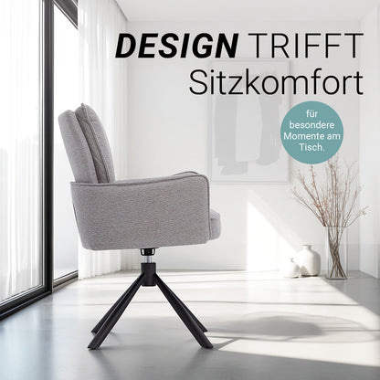 Polsterstuhl Stoff Grau | 4er-Set | drehbar | mit Armlehnen | Küche Esszimmer Büro