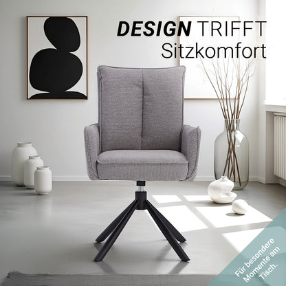 Polsterstuhl Stoff Grau | 4er-Set | drehbar | mit Armlehnen | Küche Esszimmer Büro