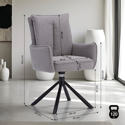 Polsterstuhl Stoff Grau | 4er-Set | drehbar | mit Armlehnen | Küche Esszimmer Büro