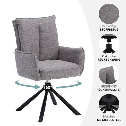 Polsterstuhl Stoff Grau | 4er-Set | drehbar | mit Armlehnen | Küche Esszimmer Büro