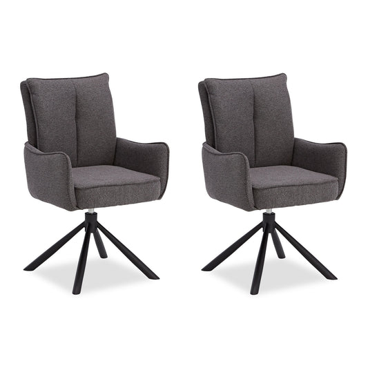 Polsterstuhl Stoff Anthrazit | 2er-Set | drehbar | mit Armlehnen | Küche Esszimmer Büro