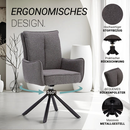 Polsterstuhl Stoff Anthrazit | 4er-Set | drehbar | mit Armlehnen | Küche Esszimmer Büro