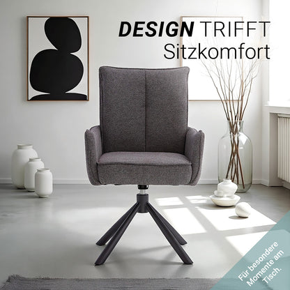 Polsterstuhl Stoff Anthrazit | 4er-Set | drehbar | mit Armlehnen | Küche Esszimmer Büro