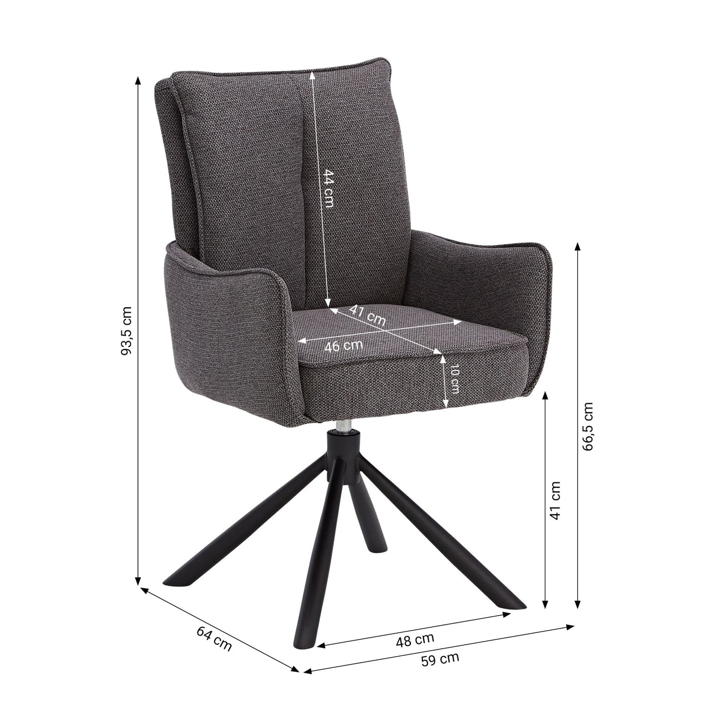 Polsterstuhl Stoff Anthrazit | 6er-Set | drehbar | mit Armlehnen | Küche Esszimmer Büro