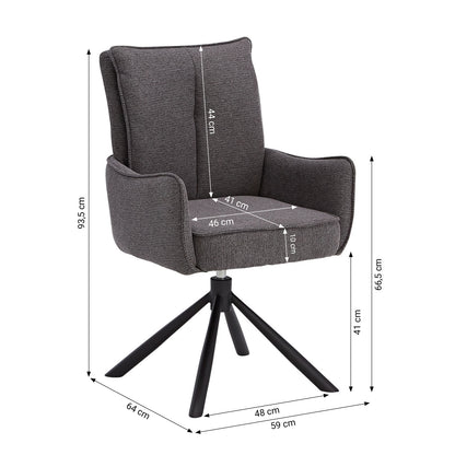 Polsterstuhl Stoff Anthrazit | 6er-Set | drehbar | mit Armlehnen | Küche Esszimmer Büro