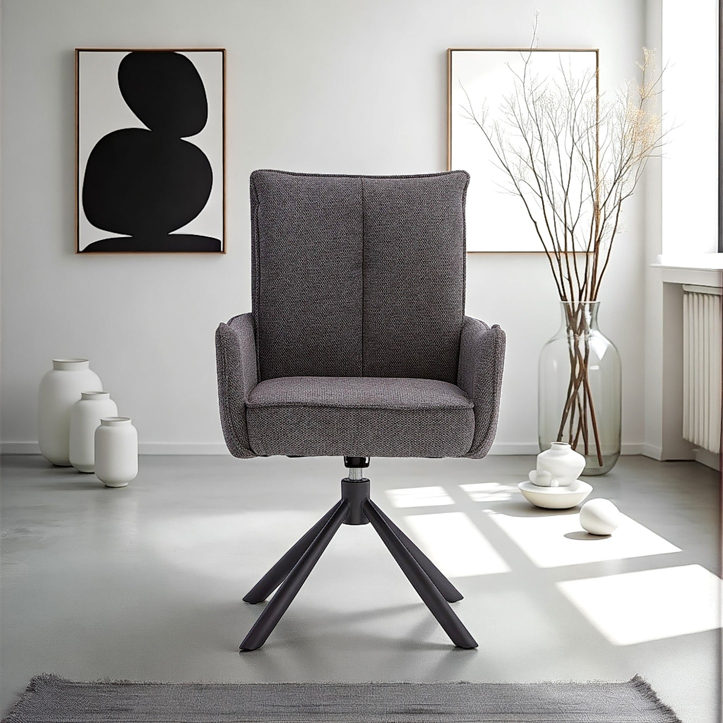 Polsterstuhl Stoff Anthrazit | 6er-Set | drehbar | mit Armlehnen | Küche Esszimmer Büro