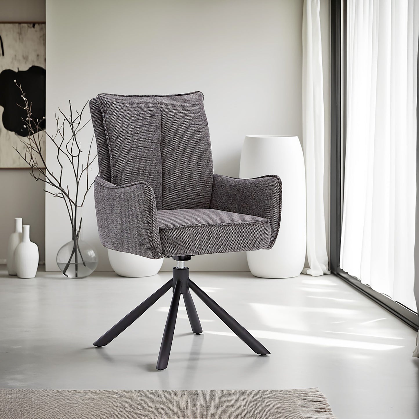 Polsterstuhl Stoff Anthrazit | 6er-Set | drehbar | mit Armlehnen | Küche Esszimmer Büro