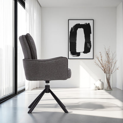 Polsterstuhl Stoff Anthrazit | 6er-Set | drehbar | mit Armlehnen | Küche Esszimmer Büro