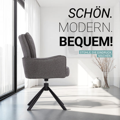 Polsterstuhl Stoff Anthrazit | 6er-Set | drehbar | mit Armlehnen | Küche Esszimmer Büro