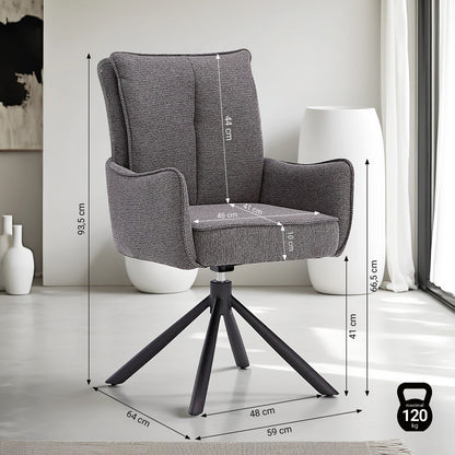 Polsterstuhl Stoff Anthrazit | 6er-Set | drehbar | mit Armlehnen | Küche Esszimmer Büro