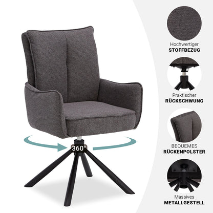 Polsterstuhl Stoff Anthrazit | 6er-Set | drehbar | mit Armlehnen | Küche Esszimmer Büro
