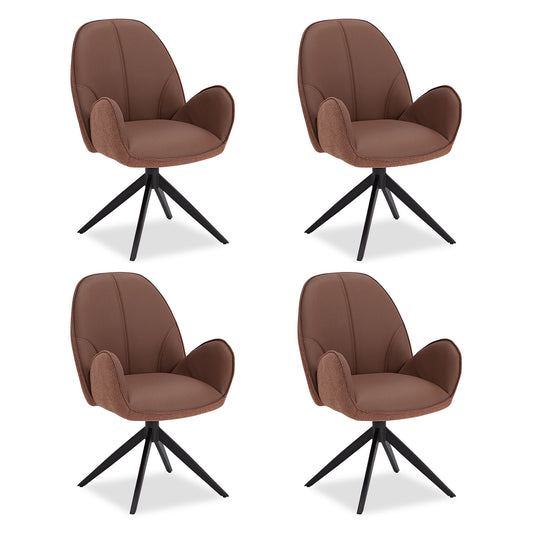 4x Polsterstuhl Bouclé Leder Braun | drehbar | mit Armlehnen | Küche Esszimmer Büro - Palo24