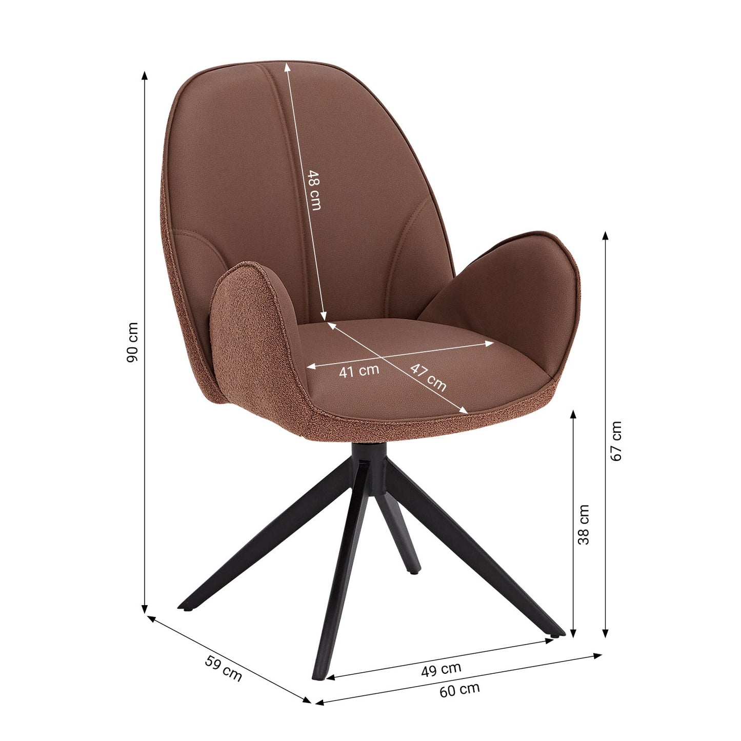 6er Set Polsterstuhl Bouclé Leder drehbar Braun