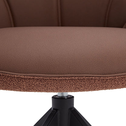 6er Set Polsterstuhl Bouclé Leder drehbar Braun