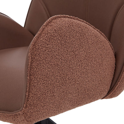 6er Set Polsterstuhl Bouclé Leder drehbar Braun