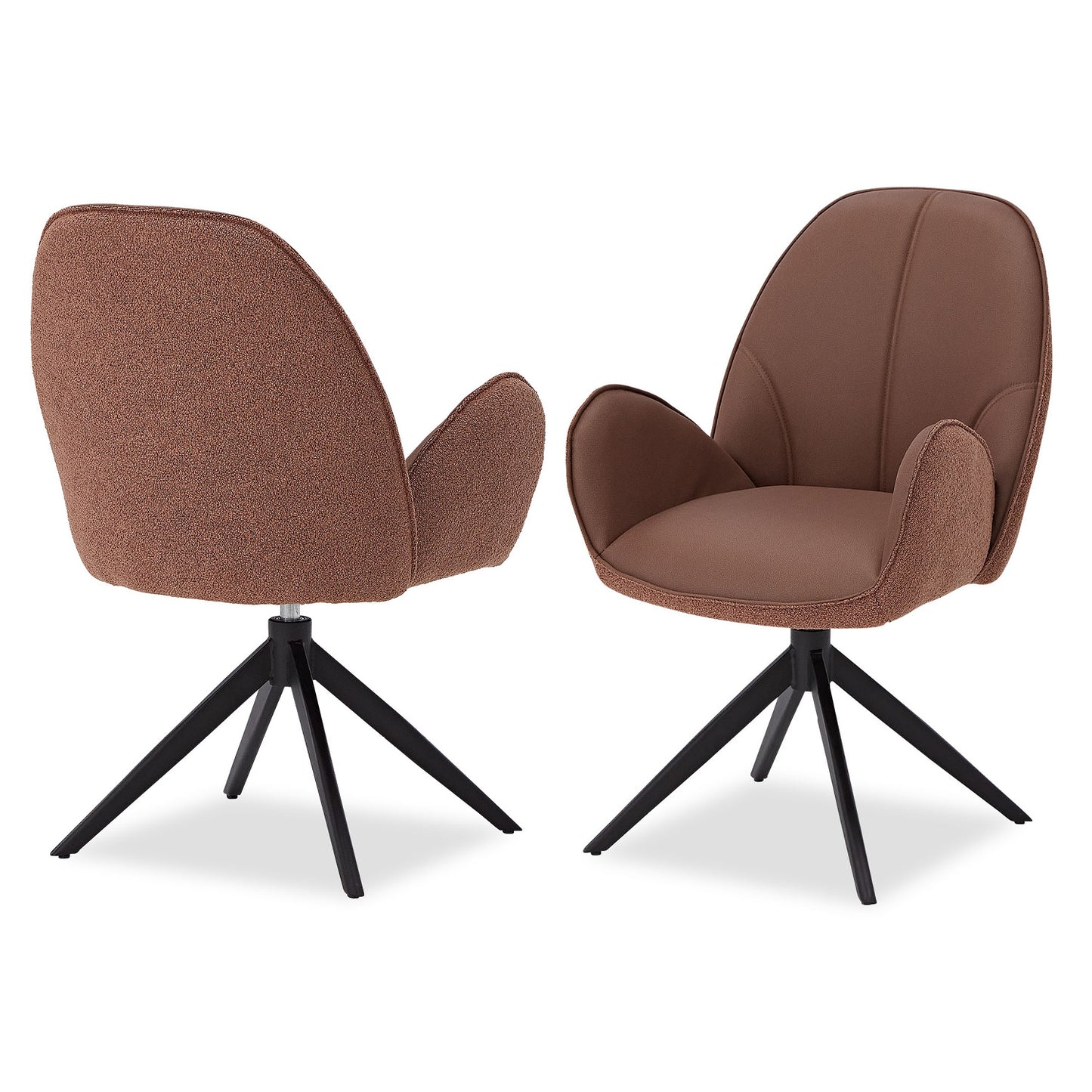 6er Set Polsterstuhl Bouclé Leder drehbar Braun