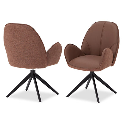 6er Set Polsterstuhl Bouclé Leder drehbar Braun