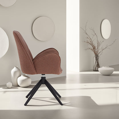 6er Set Polsterstuhl Bouclé Leder drehbar Braun