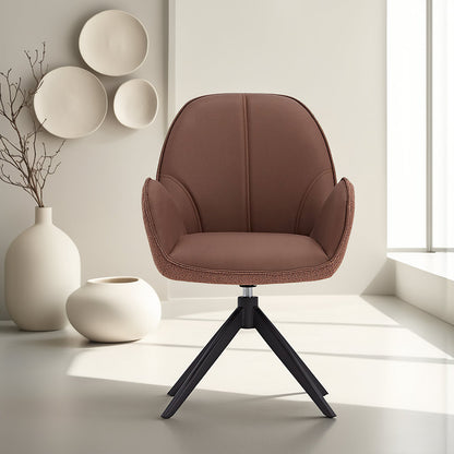 6er Set Polsterstuhl Bouclé Leder drehbar Braun